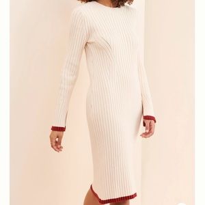 Anthropologie En Saison Ribbed Knit Contrast Sweater Dress Long Sleeve Medium